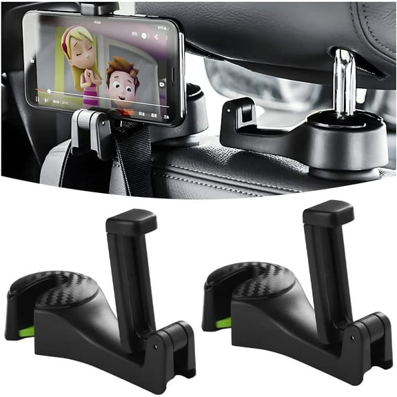 2PCS Car Seat Hooks with Phone Holder, 360° Rotation 2 in 1 Car Headrest Storage for Purses and Bags, Vehicle Backseat Organizer Hanger Hook, Universal Multifunctional Bracket for Handbag