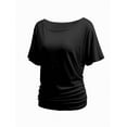 thumbnail image 2 of Womens Short Sleeve Boat Neck Side Shirring Dolman Drape Top, 2 of 6