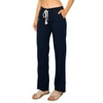 thumbnail image 2 of Cali1850 Women's Casual Linen Pants 29" Inseam Oceanside Drawstring Smocked Waist Lounge Beach Trousers with Pockets, 2 of 5