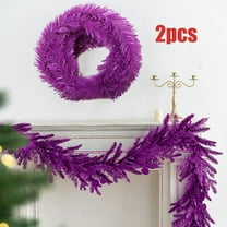 KOYPTL 2 Pcs Christmas Artificial Pine Garlands Totally 33Ft Xmas Garland with Bendable Metal Wire Christmas Decorations for Holiday Party Mantle Fireplace Front Door Indoor Outdoor Home Decor Purple