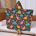 thumbnail image 5 of DarkBrown Cartoon Dinosaurs Colorful Plants Pattern Hooded Bath Towel，60"x35" for Ages 3 To 12 Kids, Quick Dry Lightweight Soft Microfiber Hood Beach Towel Cover Up for Kids, 5 of 7