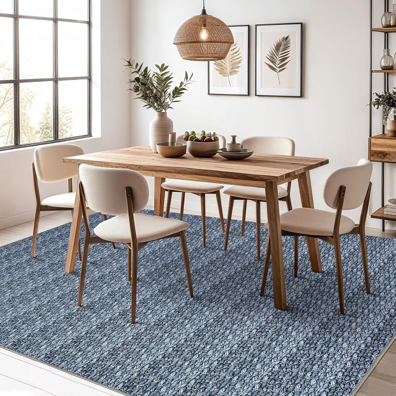 Hasoo Area Rug 9' x 12' Rugs for Living Room Chic Imitation Braided Print Soft Velvet Rug Non Slip Carpet for Bedroom, Navy