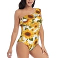 thumbnail image 3 of Sikiie Yellow Polka Dot Sunflower Print Women One Piece Swimsuits Tummy Control One Shoulder Bathing Suits Ruffle Swimwear, From S to XXL-Medium, 3 of 6