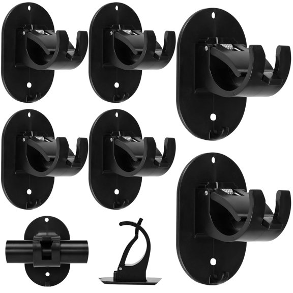 FUYGRCJ 6Pcs Curtain Rod Brackets Self-Adhesive Curtain Rod Holder Weight-Resistant Curtain Rod Hangers Multifunctional Curtain Rod Hooks Black Curtain Rod Brackets for Bedroom Bathroom Office