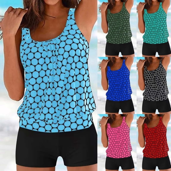 Ayfxijin Women's Printed High Waist Modest Tankini - Split Full Coverage Bathing Suit M-XXL
