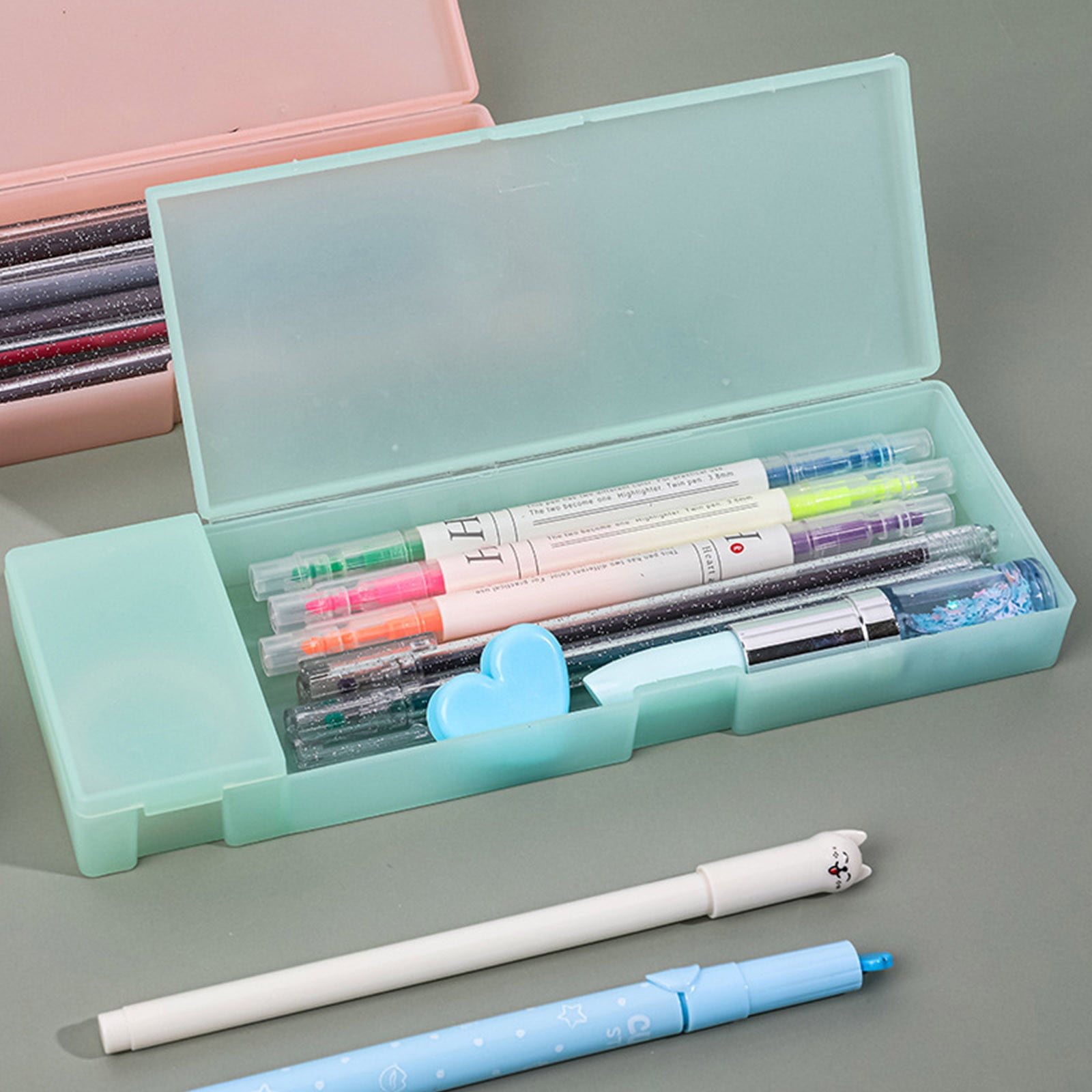 Pencil Box Plastic Pencil Box- 1 Pack Pencil Box Hard Pencil Case Crayon Box with Snap Tight Lid Plastic Pencil Boxes Stackable Design Office Supplies Storage Organizer Box