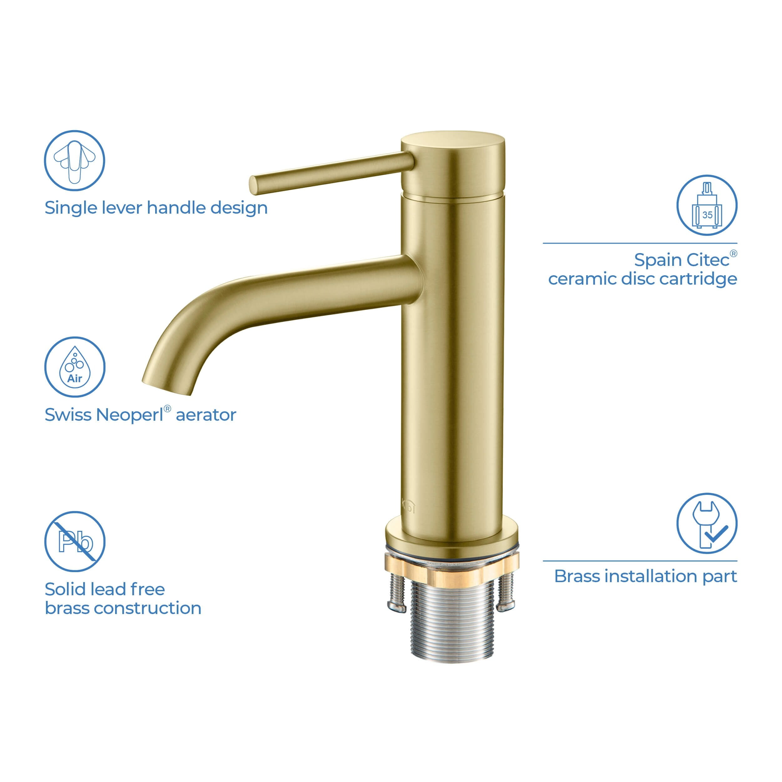 Kibi USA Lead Free Single Handle Bathroom Faucet with Water Hose Brush Gold W/Pop Up Drain Brushed