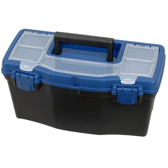 Edward Tools Plastic Tool Box with Handle - 16” Heavy Duty Organizer Box with Removable Organizer Tray and Handle - Locking Lid - Clear Easy Access Top - Built in dividers - Pad Eye Lock
