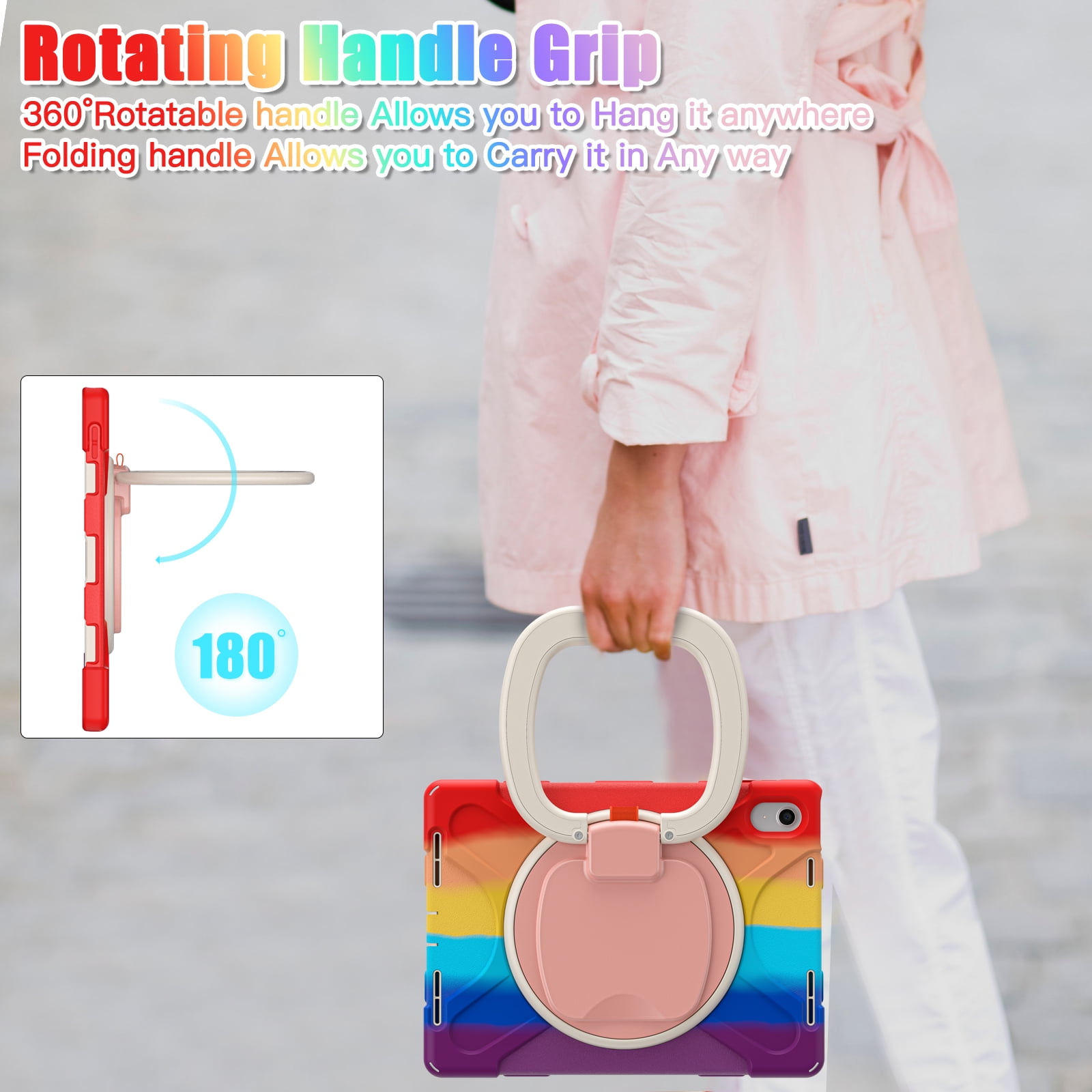 iPad 10th Generation 10.9 Inch Case 2022,TECH CIRCLE Heavy Duty Shockproof Rugged Protective Rotating Stand Case with Pencil Holder Handle Grip Kids Case for Apple iPad iPad 10th Gen 2022,Colorful Red