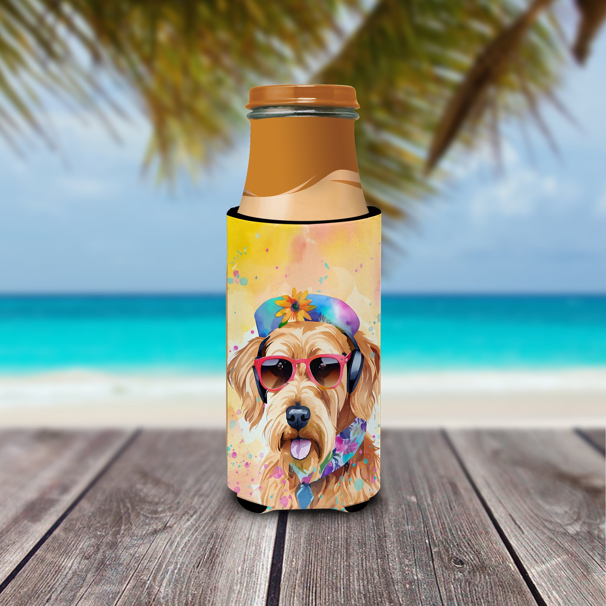 Airedale Terrier Hippie Dawg Hugger for Ultra Slim Cans 4 in x 6.5 in