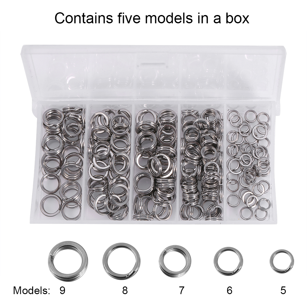 200pcs 5Sizes Stainless Steel Heavy Duty Fishing Split Rings Kit Fishing Lures Baits