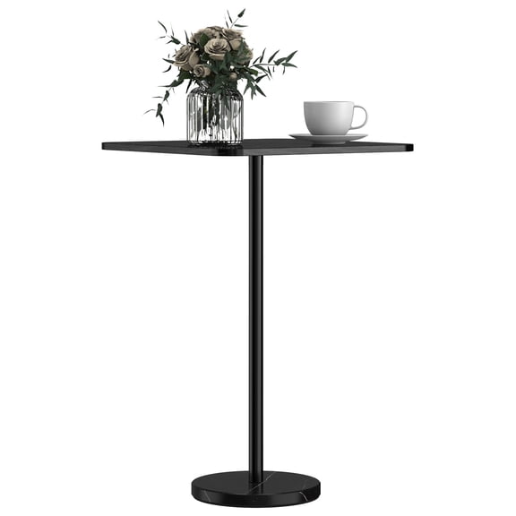 All-Black Marble Pattern Side Table - Square Modern End Table with Metal Frame for Living Room, Bedroom