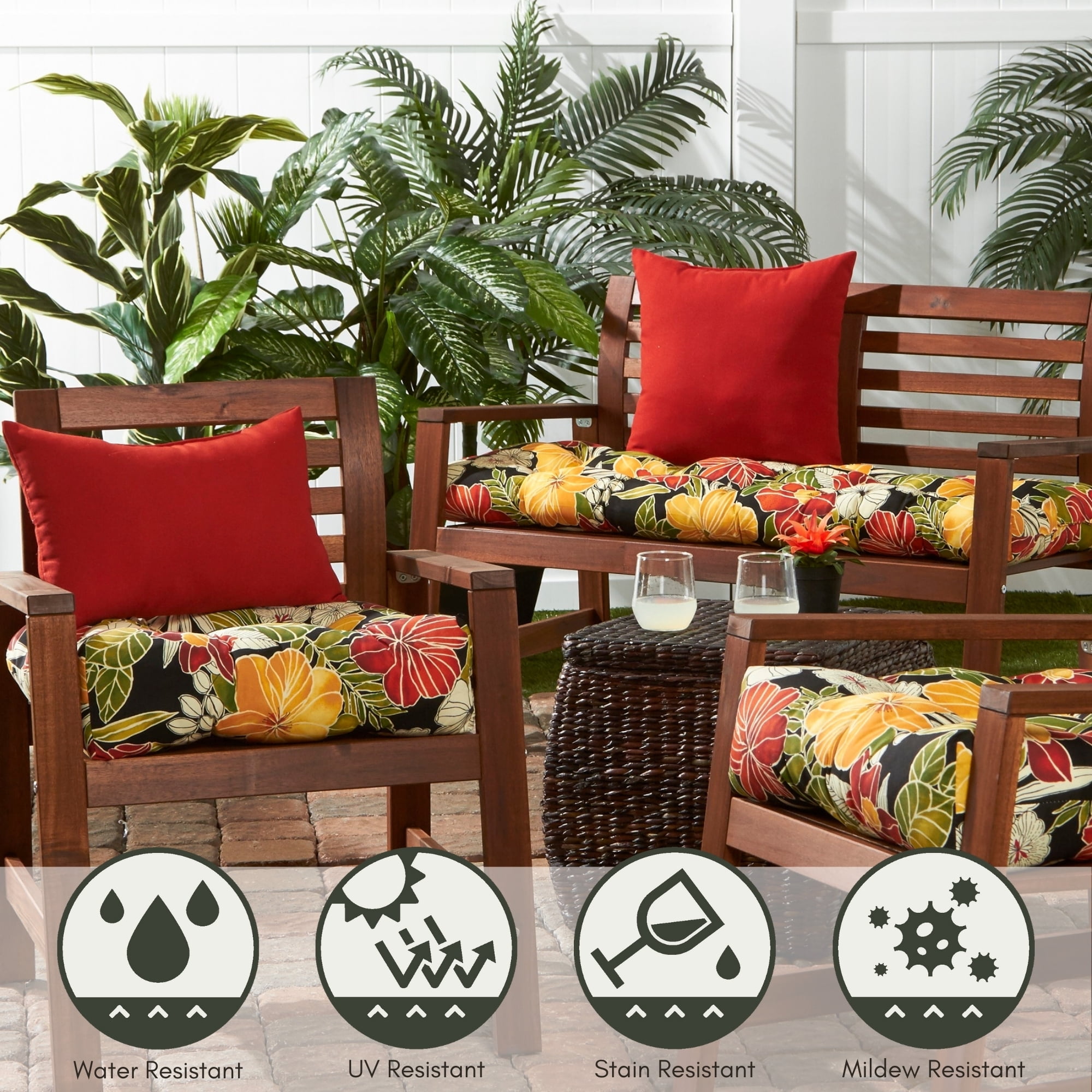 Greendale Home Fashions Tufted Outdoor 20'' x 20'' Seat Cushion, Set of 2, Aloha Black