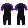 thumbnail image 3 of Aislor Kids Boys Girls One Piece Short Sleeve Zippered Wetsuit UV Sun Protection Rash Guard Swimwear Purple&Black 16, 3 of 6