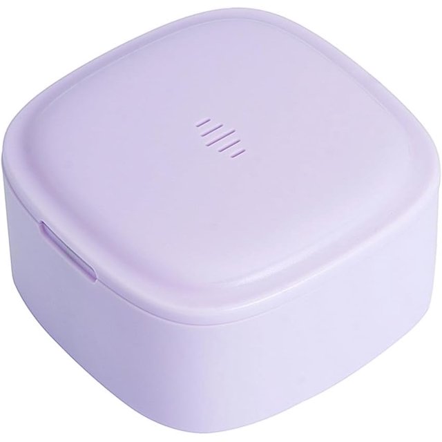 Large Aligner Case with Vent Holes, Denture Bath Case with Magnetic Closure, Discreet Denture Container for Soaking, Deep False Teeth Cleaning Cup (Lavender)
