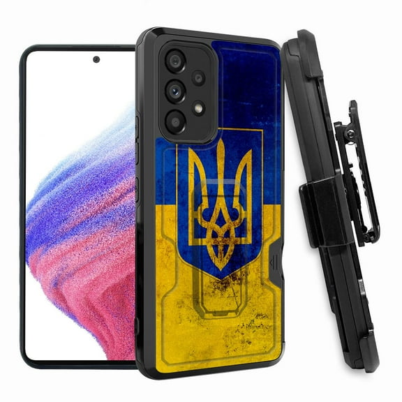 ANJ  Rugged Shockproof Hoster Case w/Card Slot, Kickstand   Tempered Glass Cover for Samsung Galaxy A33 5G - Grunge Ukraine Flag