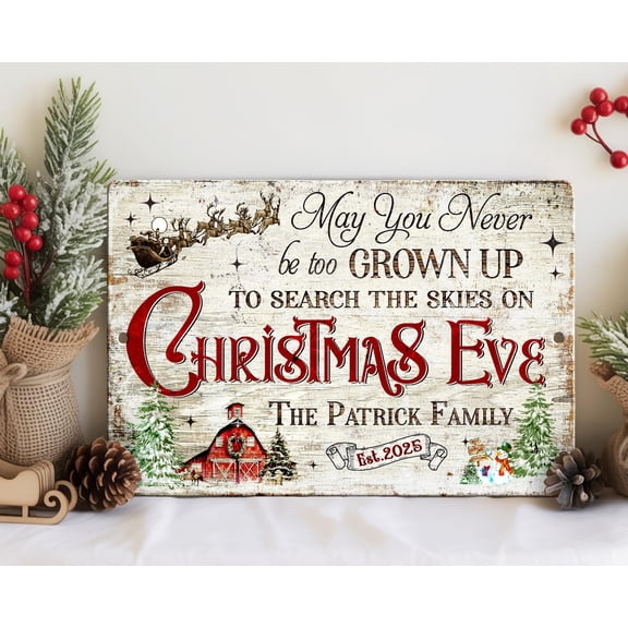 YaHaku May You Never Be Too Grown Up To Search The Skies On Christmas Eve, Rustic Style Christmas Sign, Merry Christmas Metal Sign