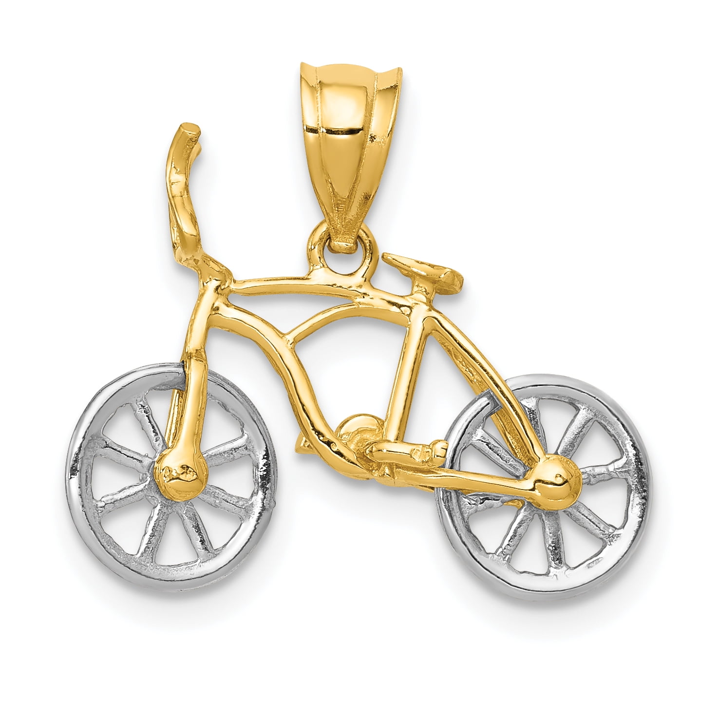 Solid 14k White Gold Diamond Cut Bicycle Bike Cycling Sports Pendant