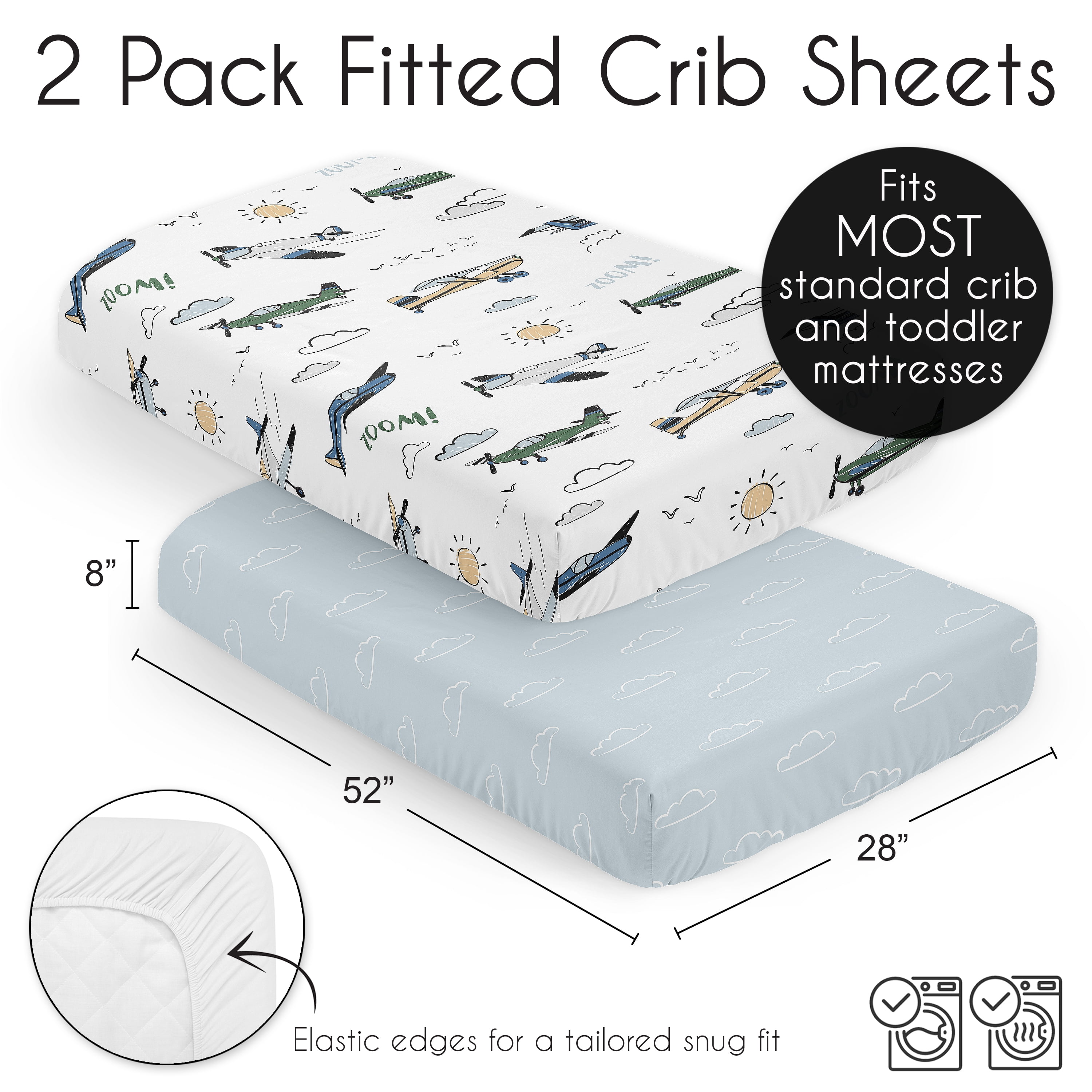 Sweet Jojo Designs Airplane Green and Blue Boy Fitted Crib Sheets 2 Piece Set