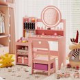 thumbnail image 2 of Gymax Kids Vanity Table Set w/ Lighted LED Mirror Princess Dressing Table w/ Chair Pink, 2 of 10