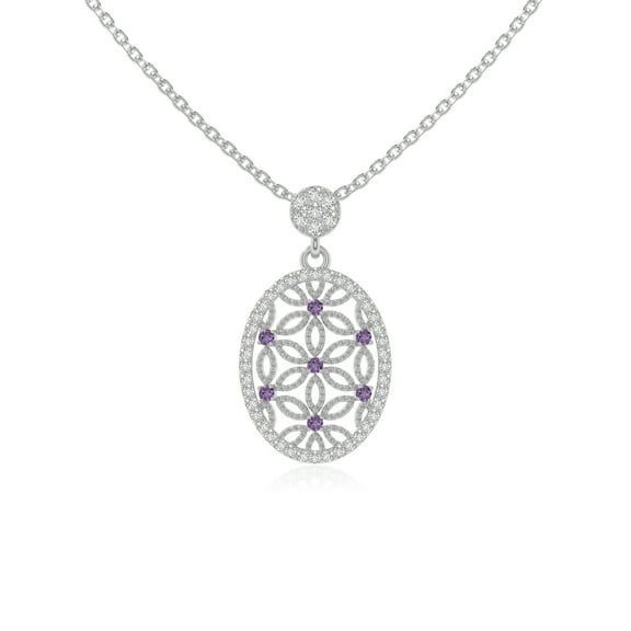 Natural Amethyst Flower Design Pendant Necklaces for Women in Sterling Silver, February Birthstone Jewelry Gifts for Her Birthday, Wedding Anniversary, Mothers Day, Christmas, Graduation, Valentines