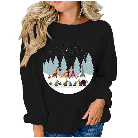 MIUOWANP Women's Long Sleeve Tops Christmas Fashion Women's Casual Long Sleeve Printed Ladies Sweatshirts Tops