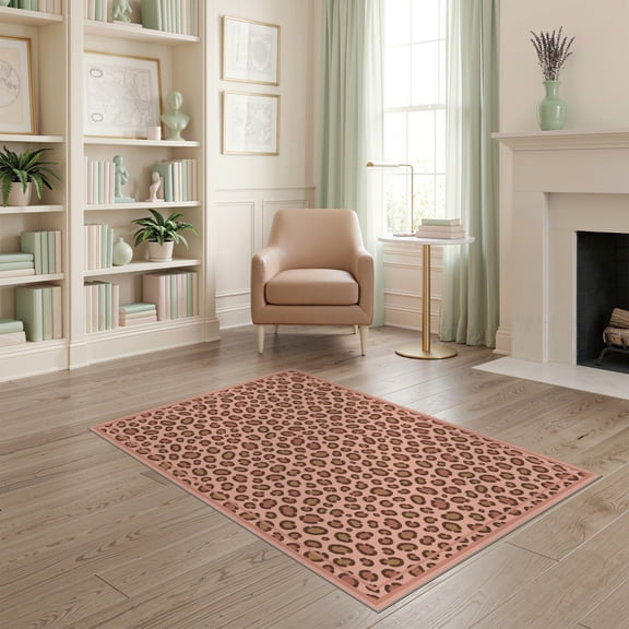 ODIKA Leopard Cheetah Print Spotted Boho Border Zebra Decoration Pink Flowing Dynamic for Dorm Room, Small Living Apartment, Stain Resistant Low Profile