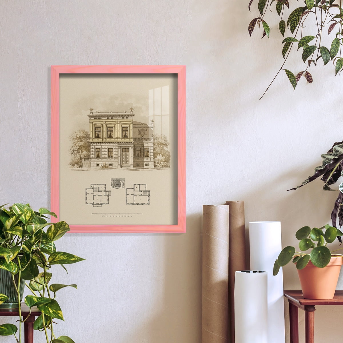 Estate and Plan III -Framed Print w/glass-Sunset Pink