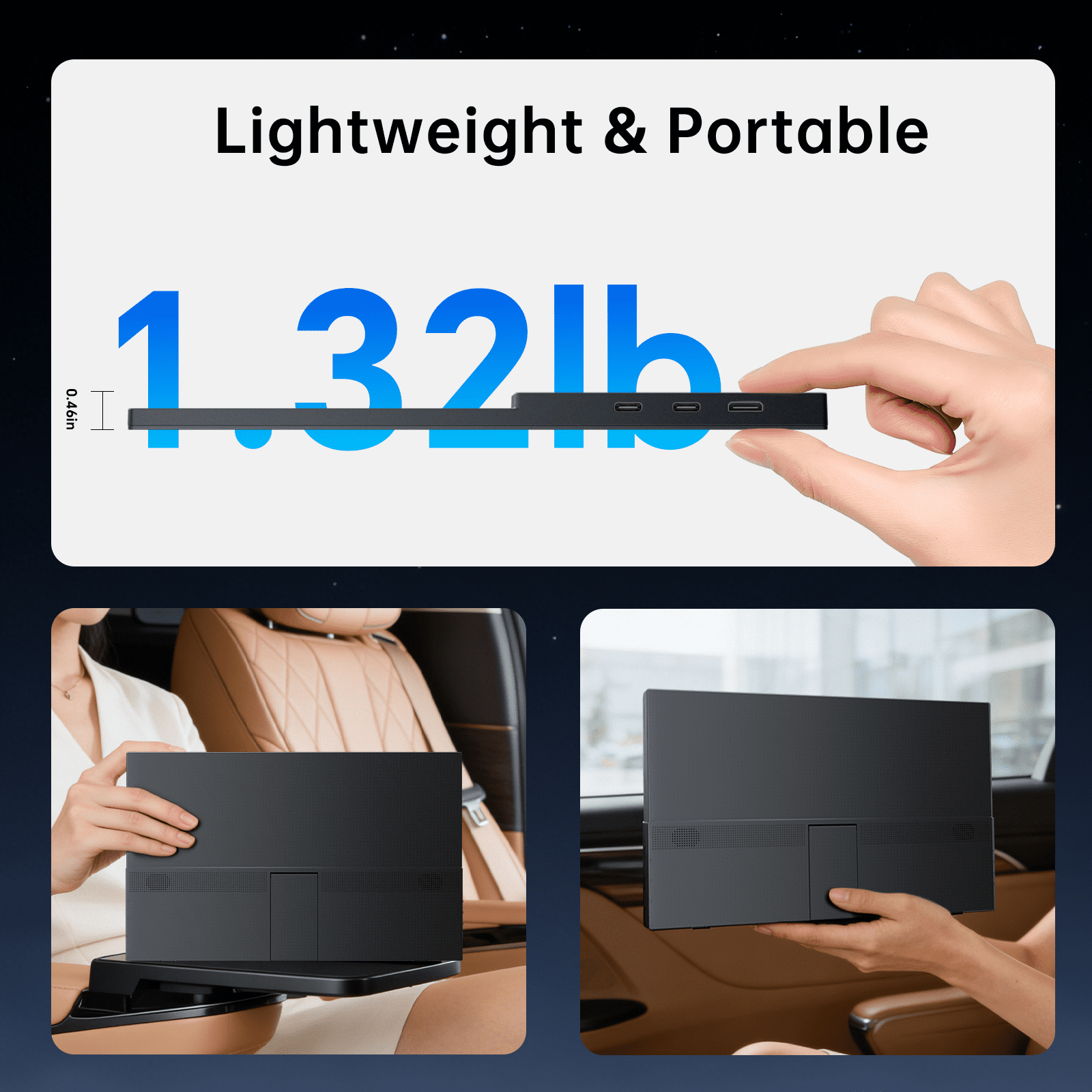 KTC Portable Monitor 15.6 Inch, FHD 1080P Travel Laptop Monitor Extender with USB-C HDMI, Ultra-Slim IPS HDR Display with Speakers, Second Monitor Screen for Laptop Phone Xbox Mac Switch, Black H15F9
