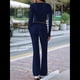 thumbnail image 4 of Conjunto Deportivo de 2 Piezas para Mujer, Camiseta de Larga, Pantalones Acampanados con Solapa, Chándal Informal, Azul Marino, Talla L, 4 of 7