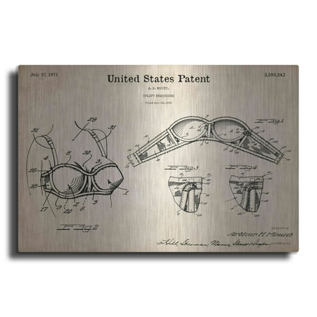 Luxe Metal Art  Push-up Bra Blueprint Patent Parchment   Metal Wall Art  24 x16