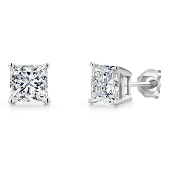 Gem Stone King 2.00 Cttw Princess Cut 14K White Gold IGI Certified Lab Grown Diamond Stud Earrings for Women Men | E-F Color | VS1-VS2 Clarity