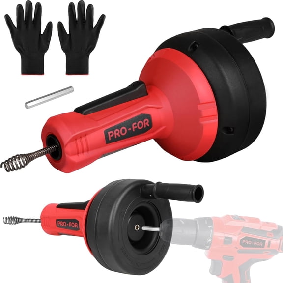 PRO-FOR Manual Drain Snake, 16.4 ft Steel Cable with Drill-Powered Operation