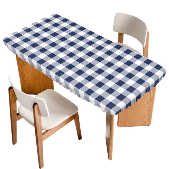 Vintage Navy Fitted Rectangle Tablecloth 30" x 60" Blue Buffalo Checked Plaid Elastic Table Cloth Fits for 5 Foot Folding Tables Waterproof Table Cover for Picnic Camping Outdoor