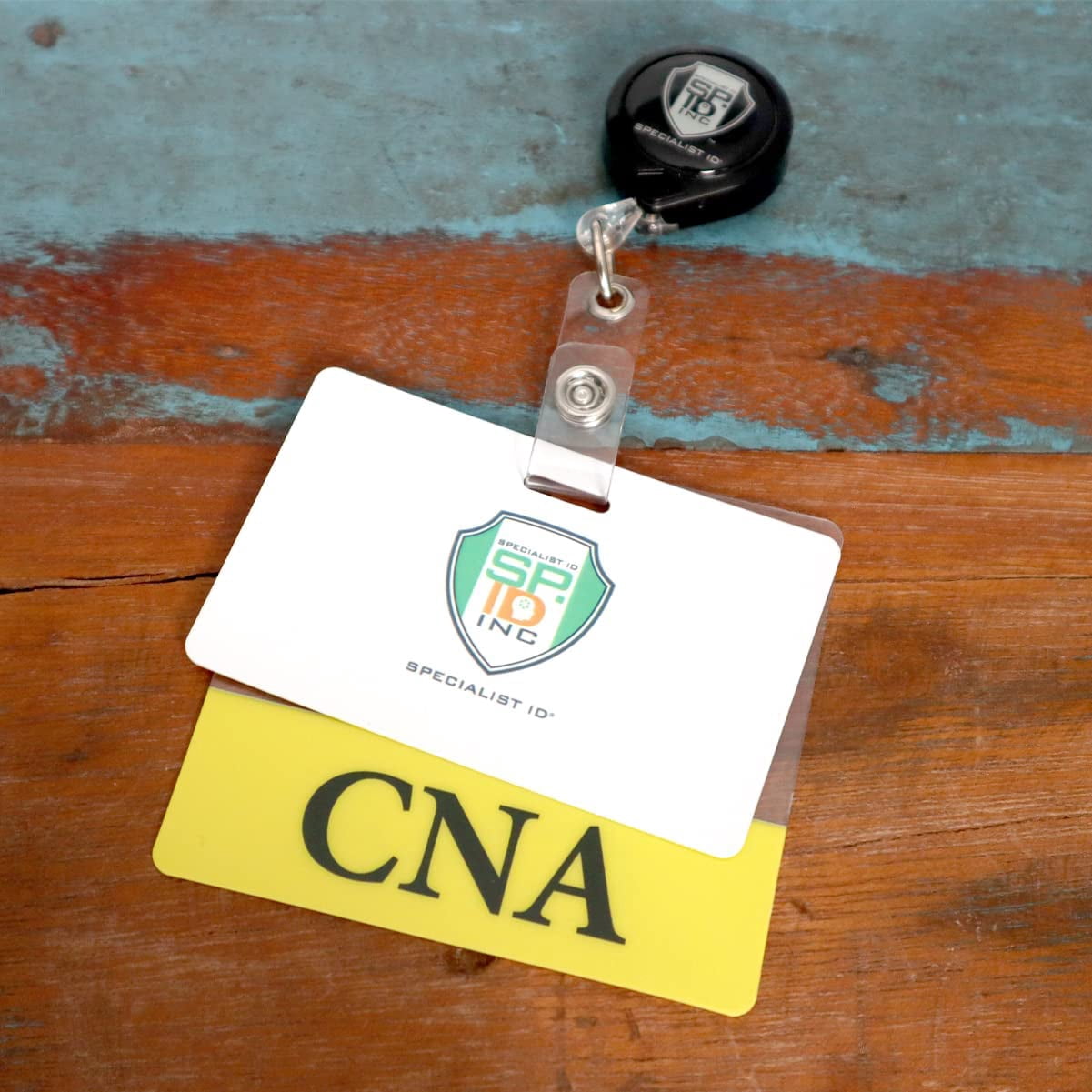 5 Pack - Clear CNA Badge Buddy Horizontal - Hospital & Nurse ID Backer Cards - Transparent Title/Role Identifier - Wear Behind Medical Name Badge on I’D Reel or Lanyard by Specialist ID (Yellow)