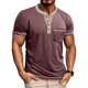 thumbnail image 2 of Camisa de Manga Corta de los Hombres con Botón de Manga Raglan Bolsillo Cuello de Vuelta, Blusa Sólida Casual, 2 of 6