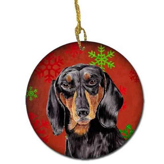 Dachshund Red Snowflakes Holiday Christmas Ceramic Ornament