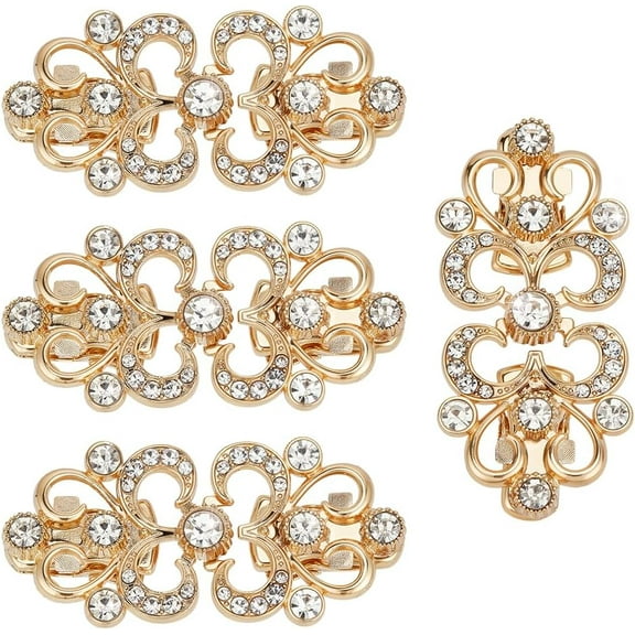 4pcs Vintage Sweater Clips Rhinestone Cardigan Shawl Collar Clasp Flower Cape Cloak Clasp Retro Alloy Dress Shirt Clips Flower Brooch Clip for Women Clothing Scarf Decor