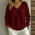 thumbnail image 2 of Women's Waffle Knit Sweatshirt Long Sleeve V-Neck Solid Color Loose Fit Casual Pullover Tops for Daily Wear, 2 of 8