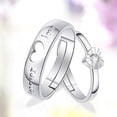 thumbnail image 4 of AYYUFE Unisex Hollow Heart Silver Plated Lovers Couple Open Band Ring Jewelry Silver Plated Alloy, Rhinestone Blue, 4 of 7