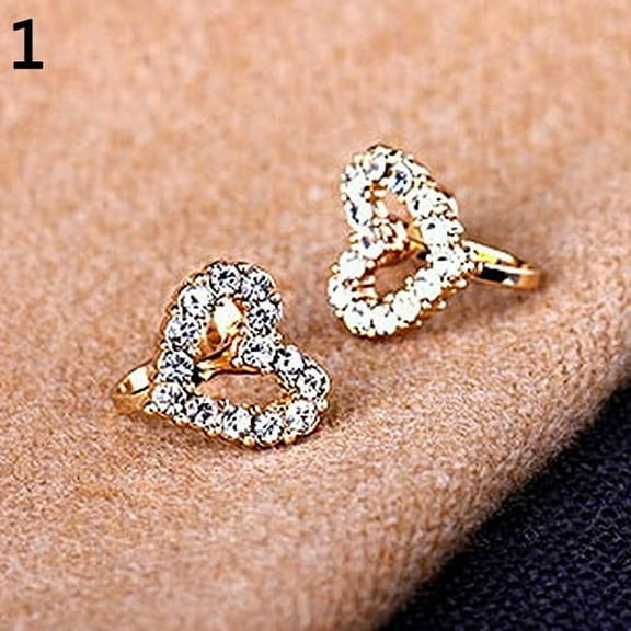 Opolski Women Fashion Jewelry Elegant Love Heart Starfish Rhinestone Stud Earrings Ear Clip