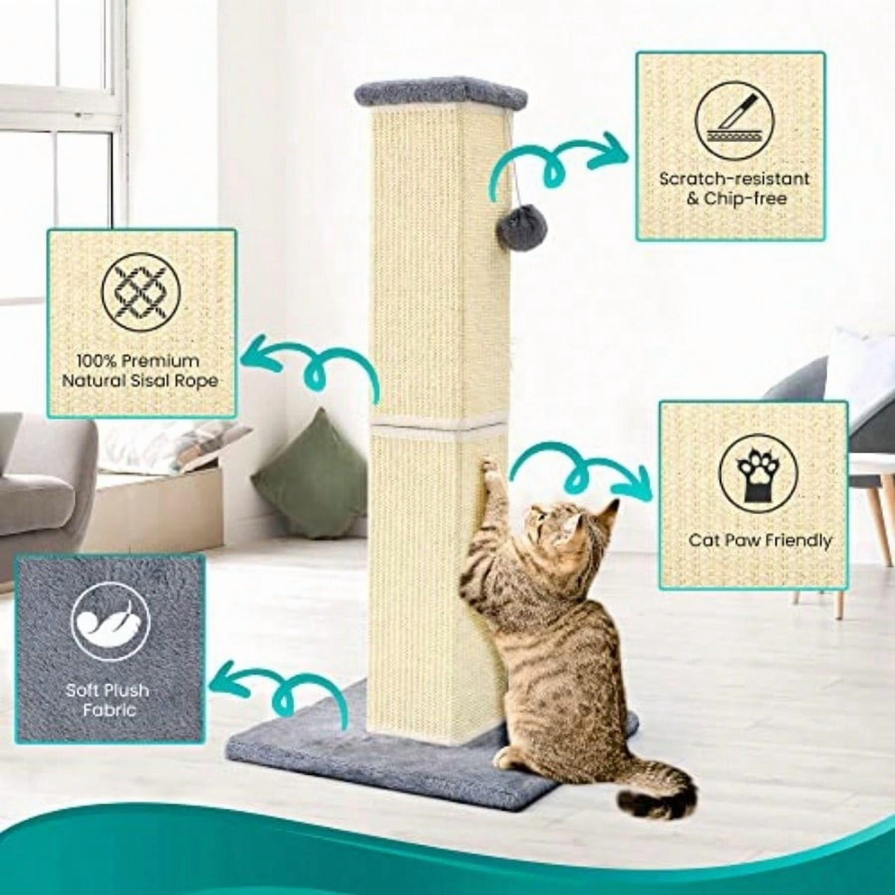 Cat Scratching Post 32 Inch For Indoor Large Cats And Kitten Nature Sisal Tall Cat Scratch Post Sisal Cat Scratcher Improve Cat's Scratching Habits And Protect Your Furniture Grey