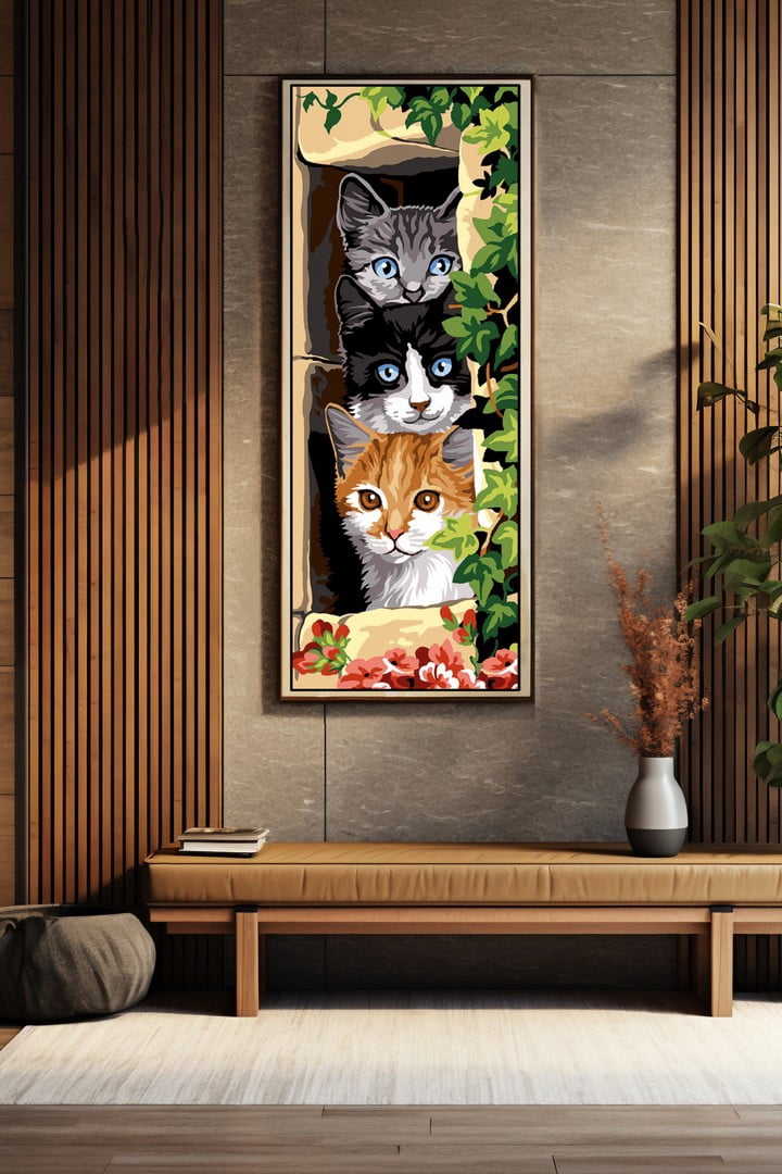 Needlepoint canvas for halfstitch without yarn The Three Cats SE950.168 Seg De Paris Printed Tapestry Canvas