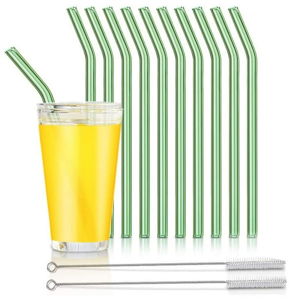 10 Pack Reusable Glass Straws Bent Glass Drinking Straws With 2