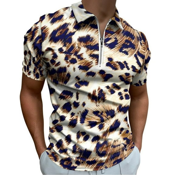 Animal Print, Leopard Texture Men Zipper T-shirt Summer Casual Short Sleeve T-shirt Top