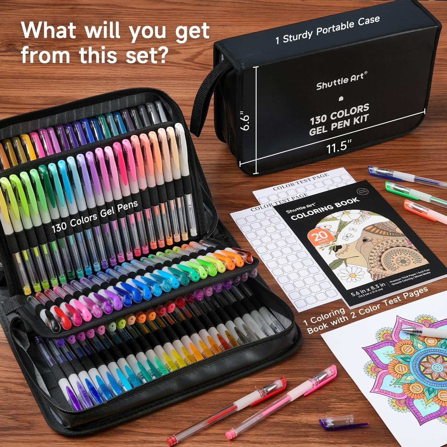 Shuttle Art 130 Colors Gel Pen with 1 Coloring Book in Travel Case for adults coloring books drawing