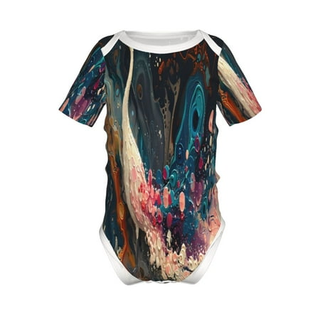 

Coaee Abstract Peacock Painting for Soft Baby Short-Sleeve Bodysuit Baby Climbing Clothes Baby Girls Boys Bodysuit Romper-18 Months
