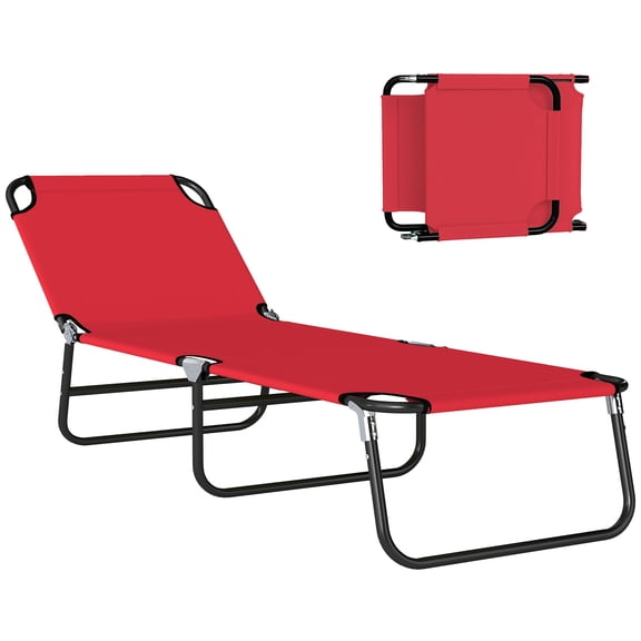 Red Folding Lounge Chair - 5-Position Reclining Beach Chair, Steel Frame, Oxford Fabric, 265lbs Capacity, Portable Sun Lounger for Patio, Pool & Camping