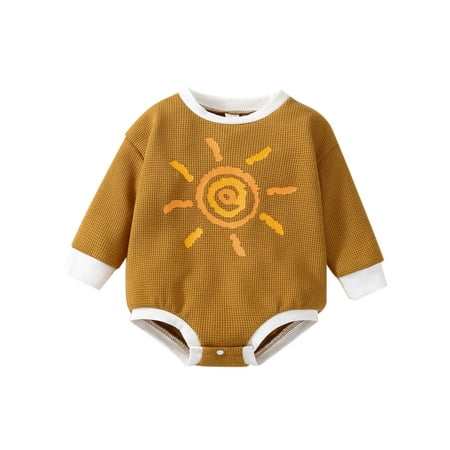 

Nokpsedcb Infant Boys Girls Casual Jumpsuit Sun Print Long Sleeve Patch Round Neck Romper Tops Fall Playsuit Brown Sun 18-24 Months