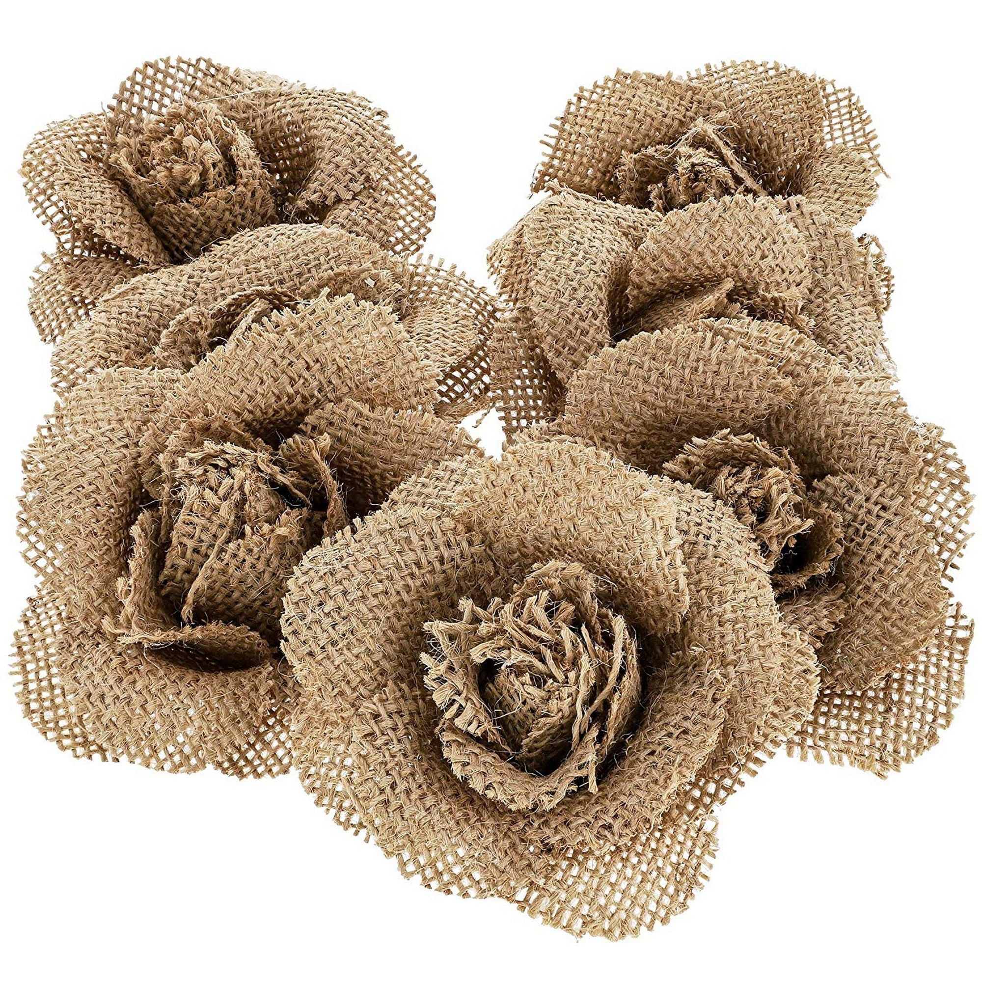 20x Rustic Flower Rose Wedding Burlap Hessian Jute Hat Decor White+Brown 